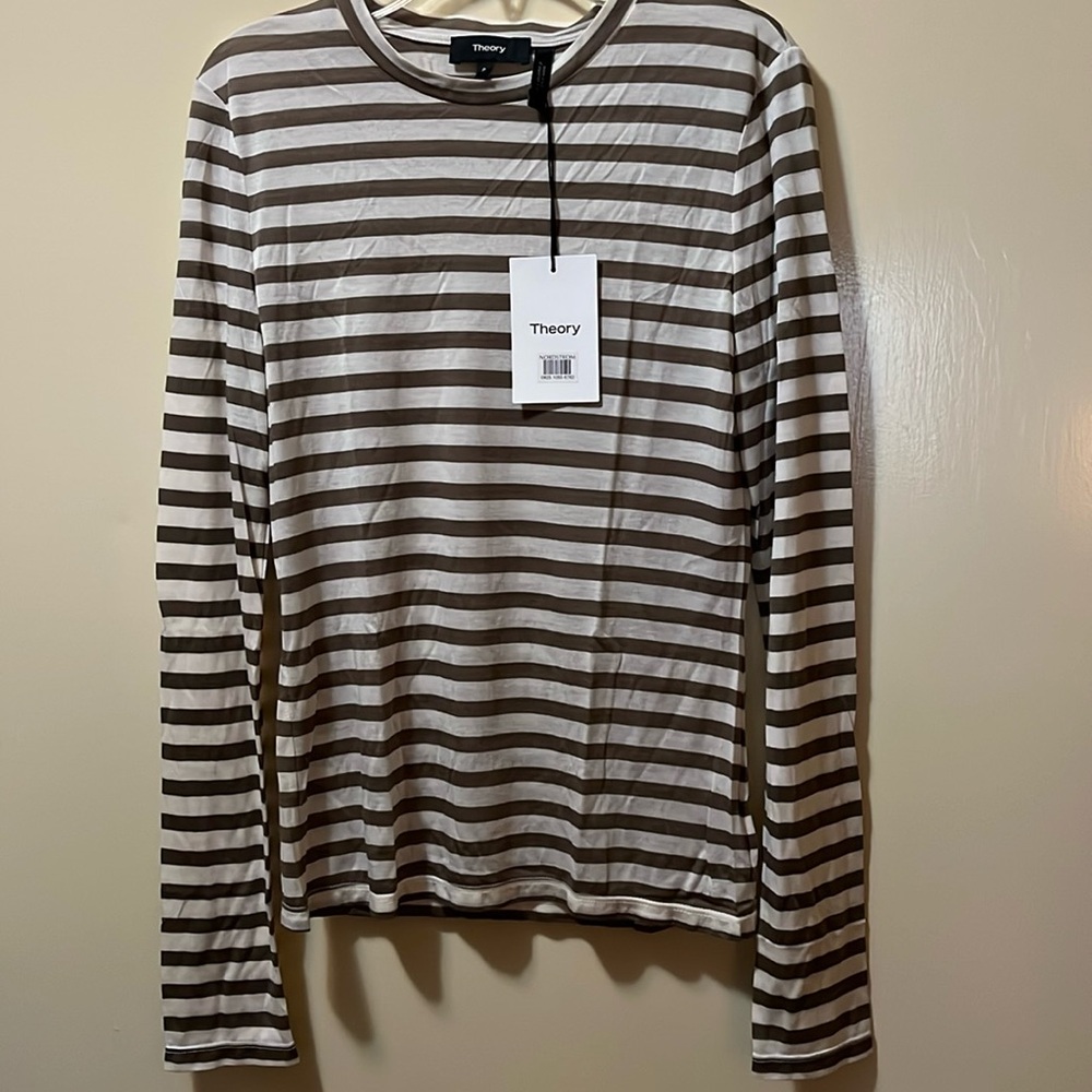 NWT Theory Long Sleeve Ivory Multi Stripe Modal Jersey Top. Size P.